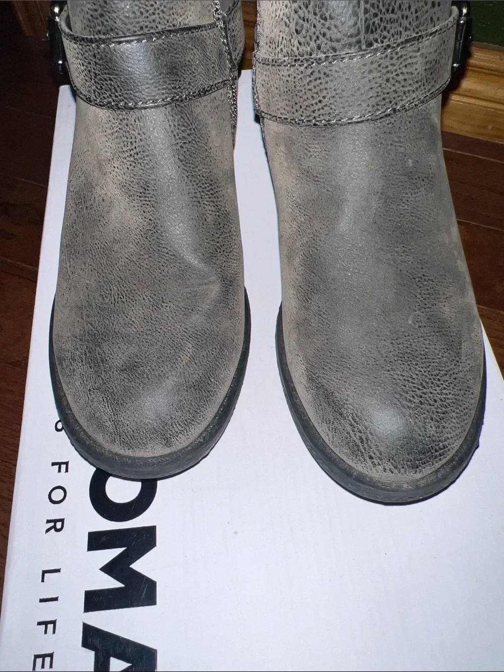 Sonoma Distressed Gray Double-Buckle Ankle Booties